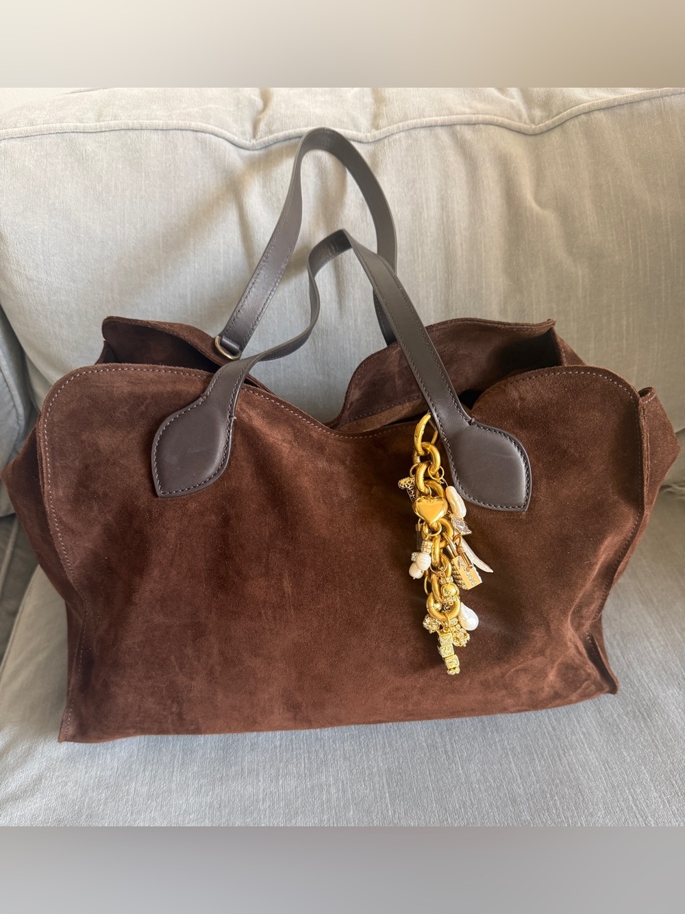 Parker Thatch Jack. Espresso Brown Suede Tote Bag charm not included.